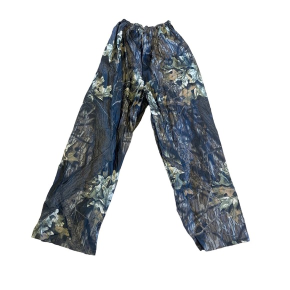 Bass Pro Vinyl Camo Hunting Pants XL Elastic Waist Mossy Oak Break Up - Picture 1 of 4